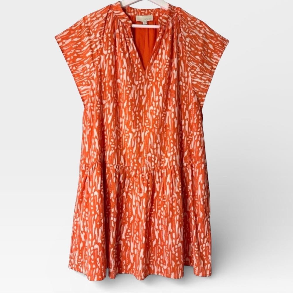 Pinch Vibrant Orange and White Printed Babydoll Mini Dress Medium